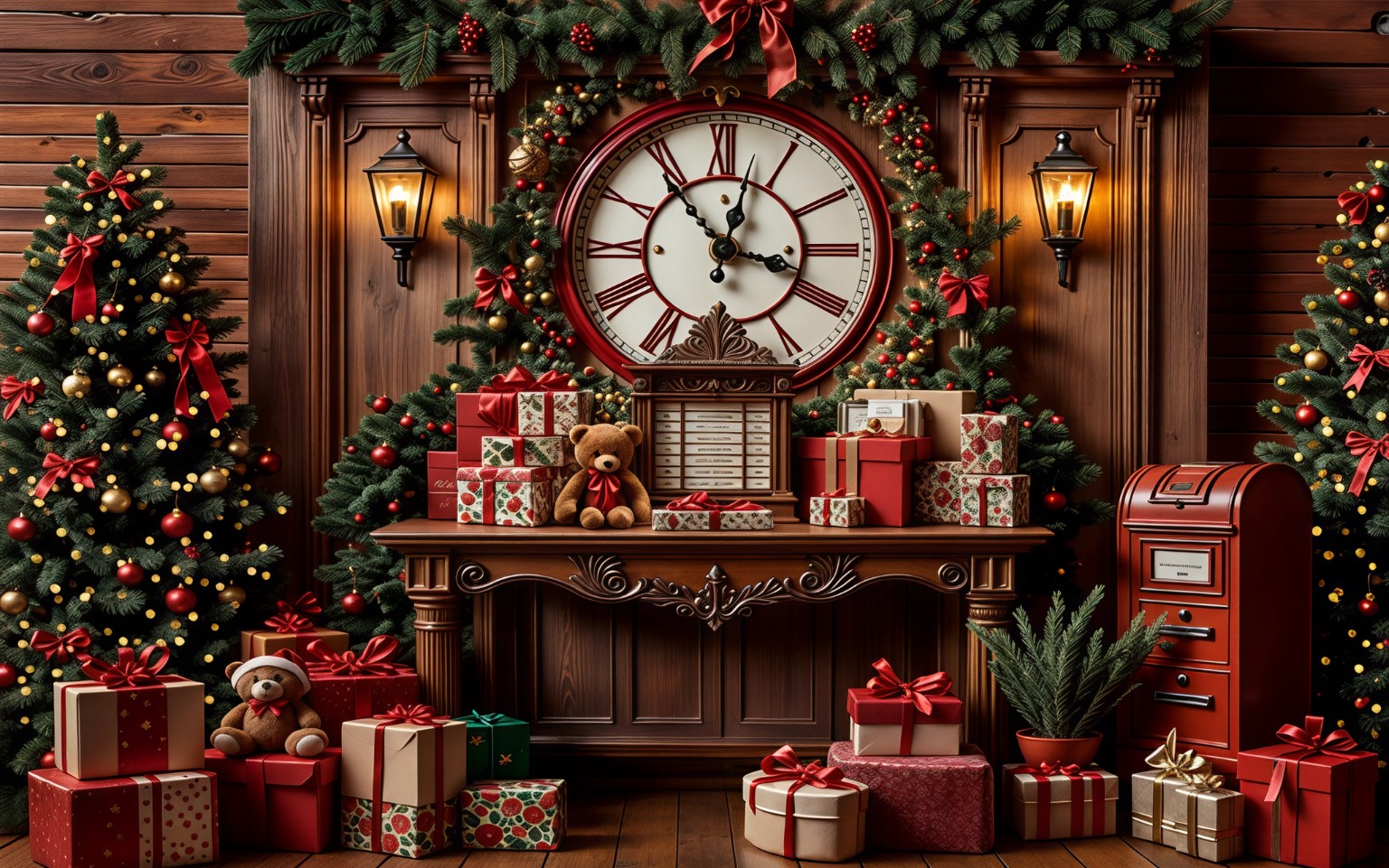 خلفية تصوير Christmas Clock & Gifts
