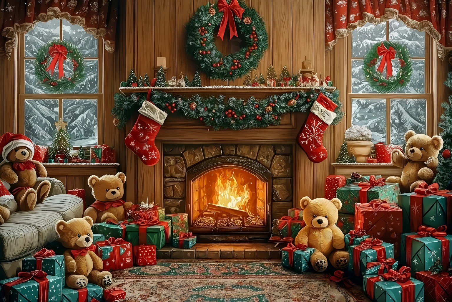 خلفية تصوير Cozy Christmas Fireplace