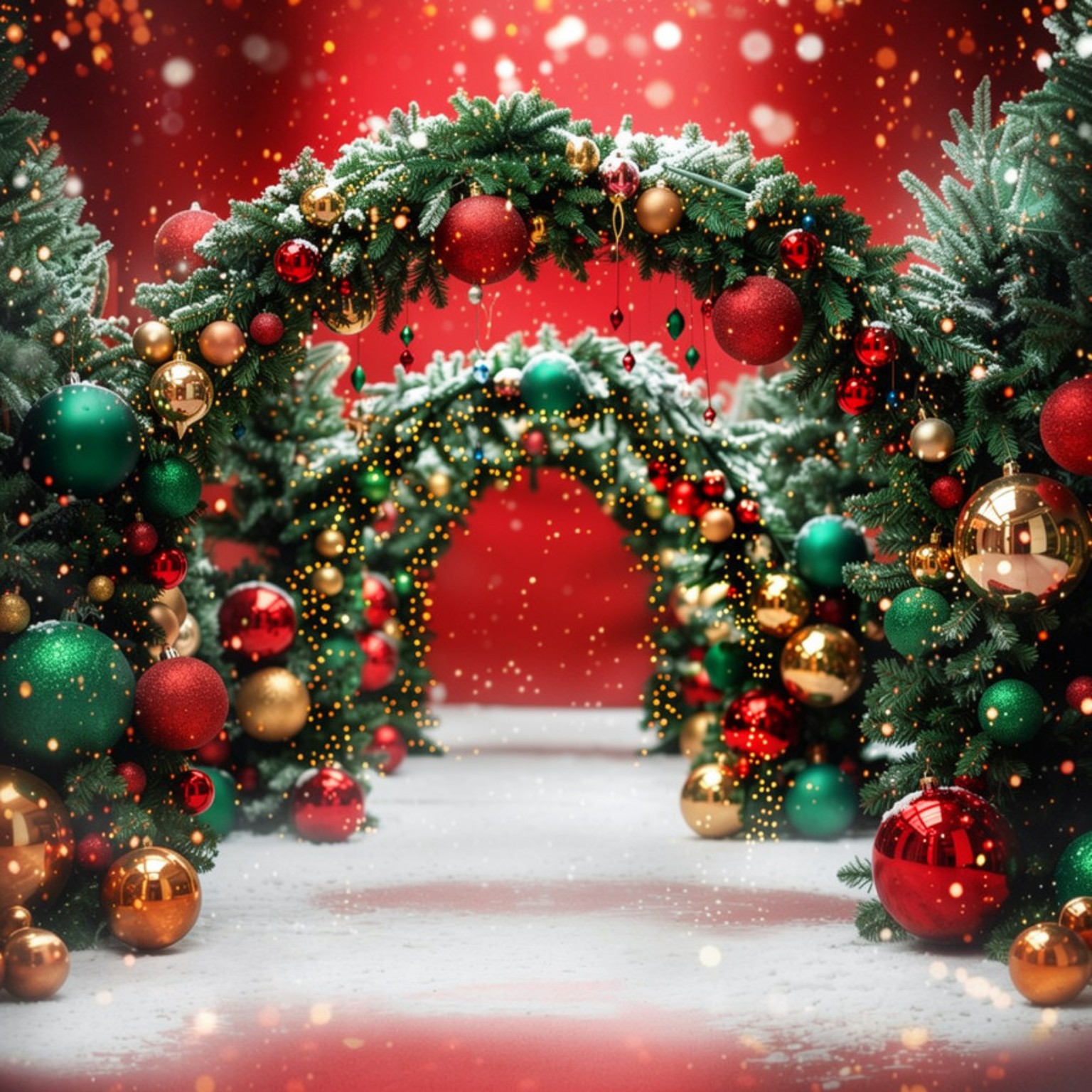 خلفية تصوير Red & Green Ornament Arch