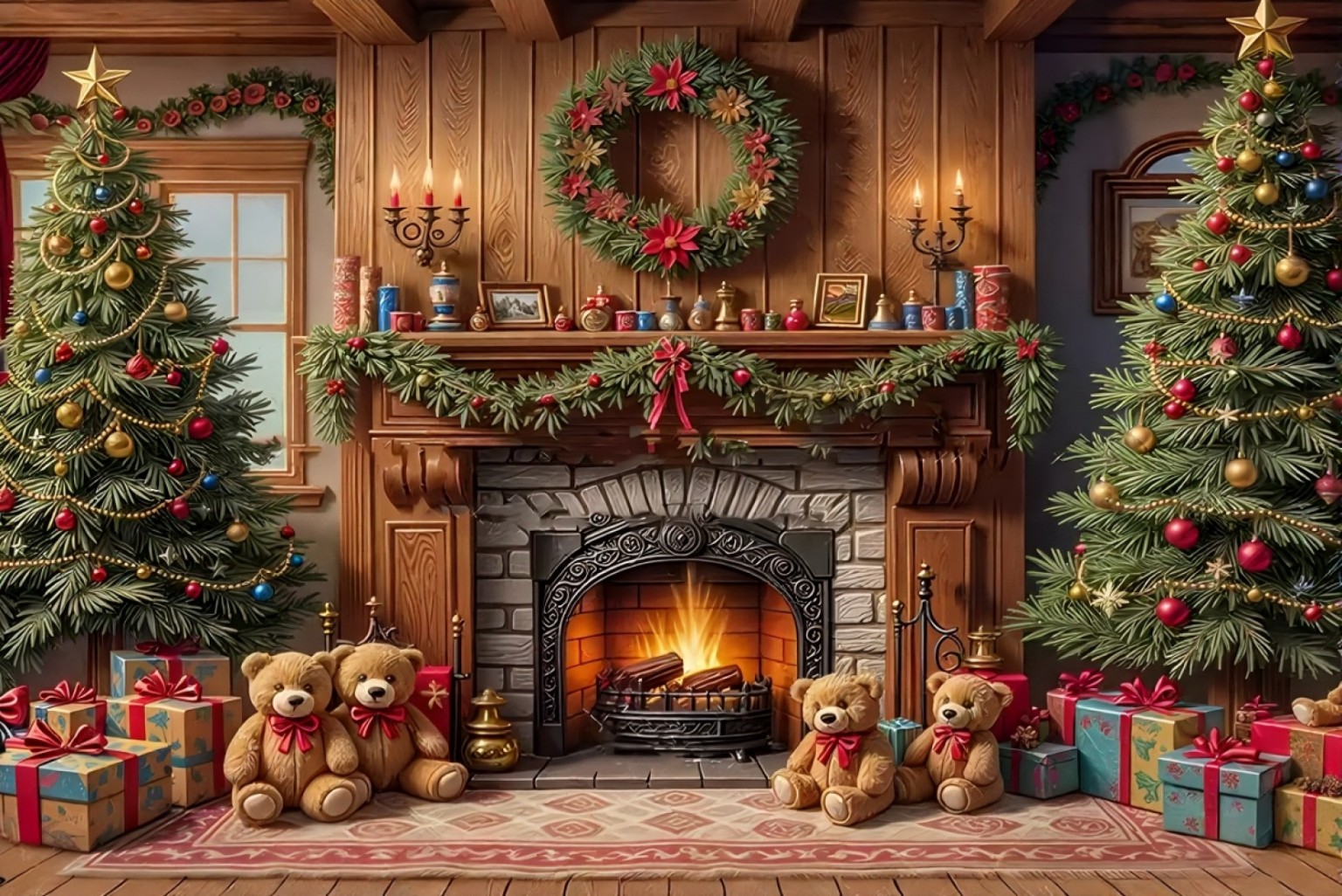 خلفية تصوير Rustic Christmas Lodge