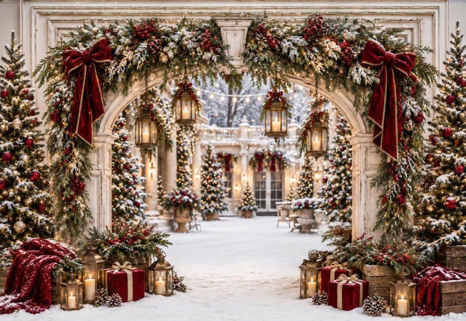 خلفية تصوير Snowy Christmas Arch