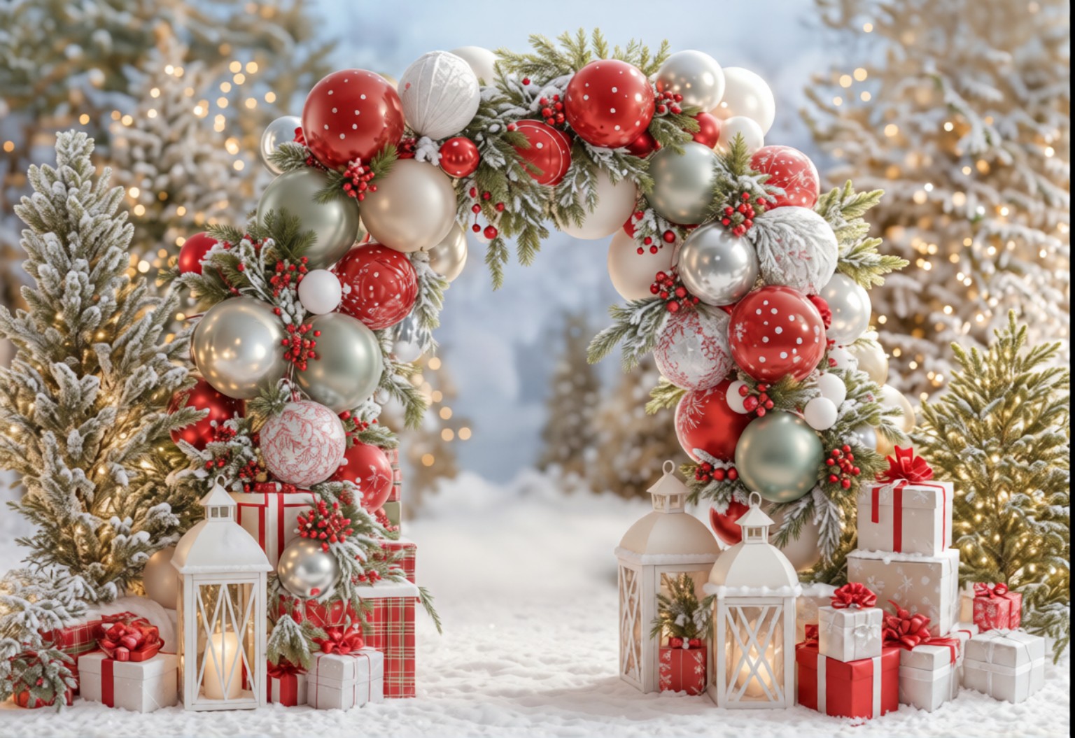 خلفية تصوير Snowy Christmas Balloon Arch